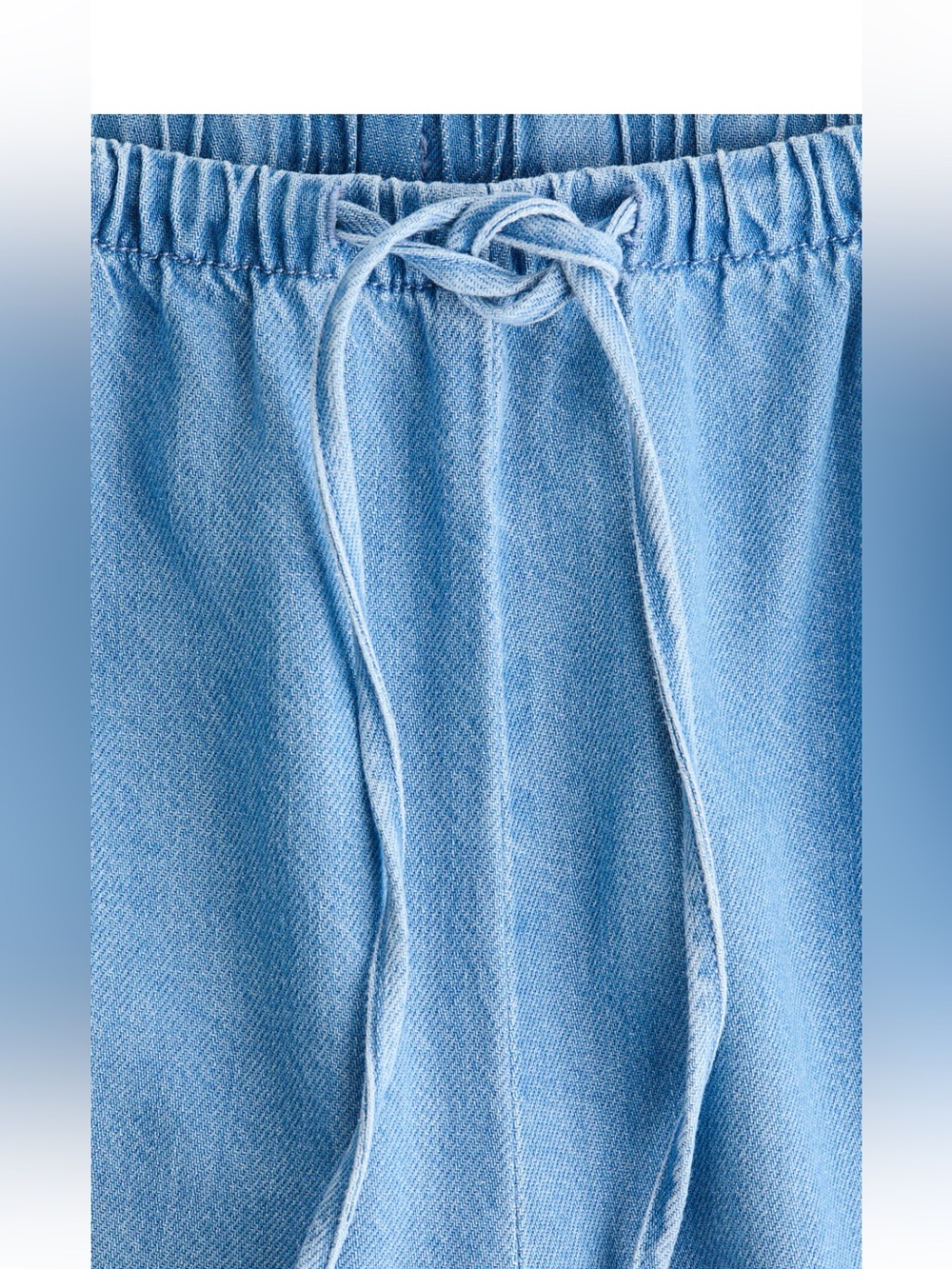 Light Wash Denim Drawstring Wide Leg Jeans - Picture 5 of 5